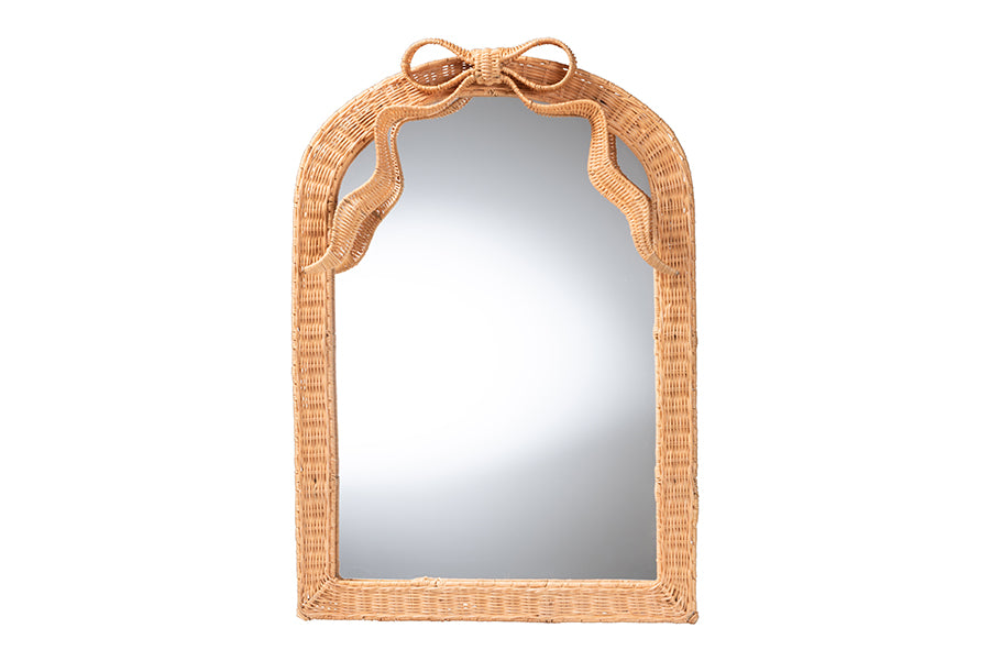 bali & pari Creusa Natural Rattan Accent Mirror with Bow Detail, Arch