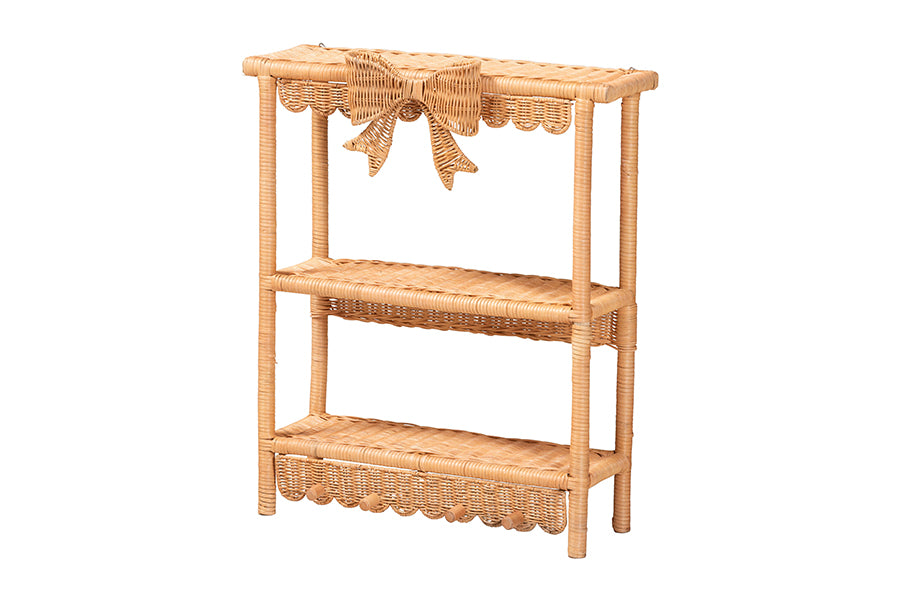 bali & pari Creusa Natural Rattan 2-Tier Wall Shelf with Bow Detail