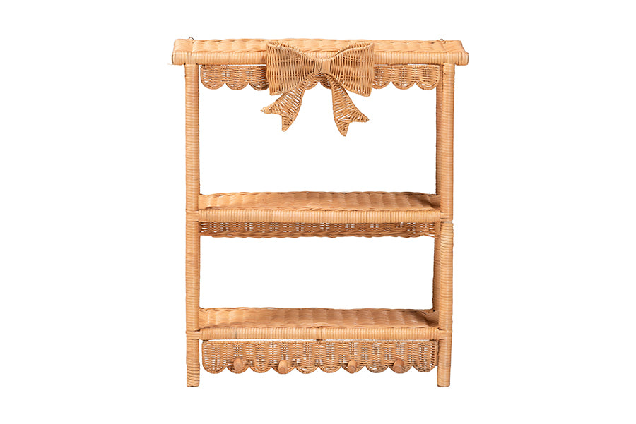 bali & pari Creusa Natural Rattan 2-Tier Wall Shelf with Bow Detail