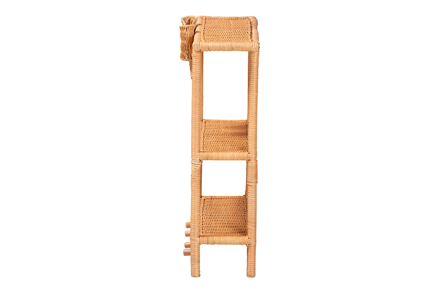 bali & pari Creusa Natural Rattan 2-Tier Wall Shelf with Bow Detail