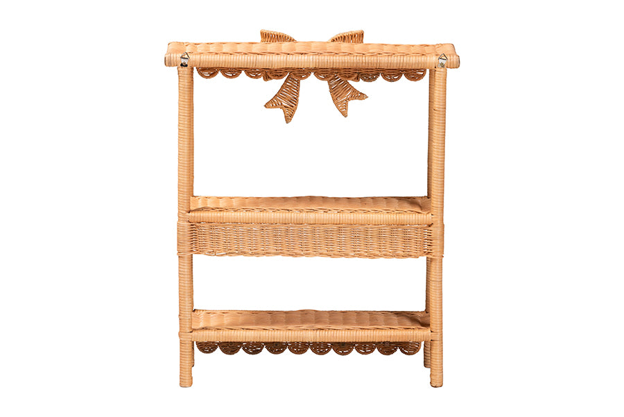 bali & pari Creusa Natural Rattan 2-Tier Wall Shelf with Bow Detail