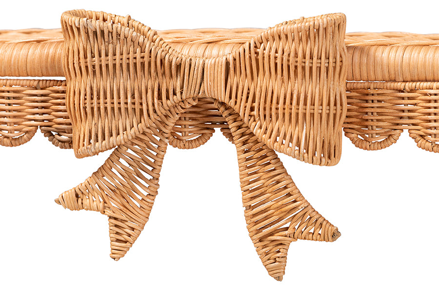 bali & pari Creusa Natural Rattan 2-Tier Wall Shelf with Bow Detail