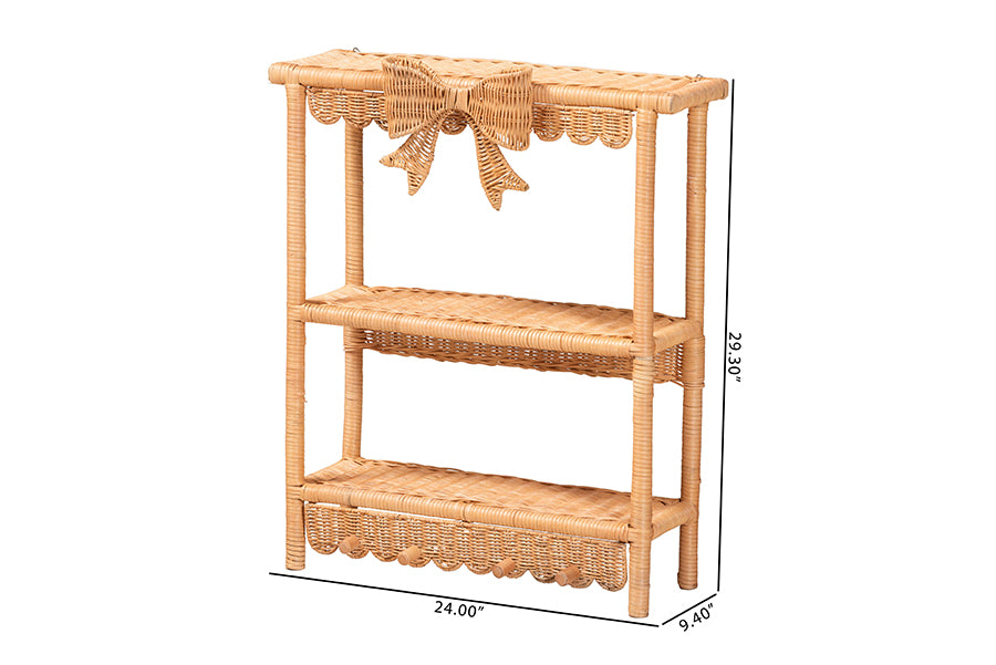 bali & pari Creusa Natural Rattan 2-Tier Wall Shelf with Bow Detail