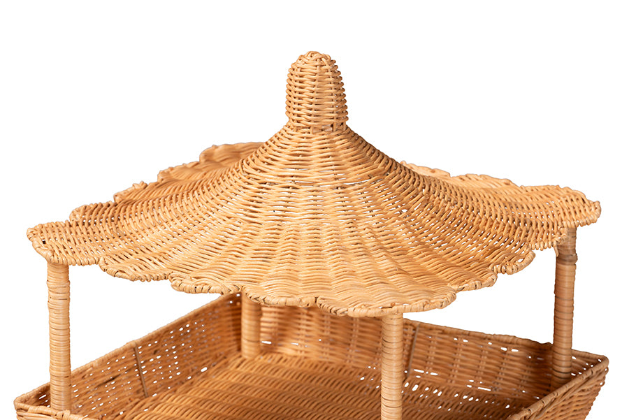 bali & pari Asante Natural Rattan 3-Tier Display Shelf with Pagoda Top
