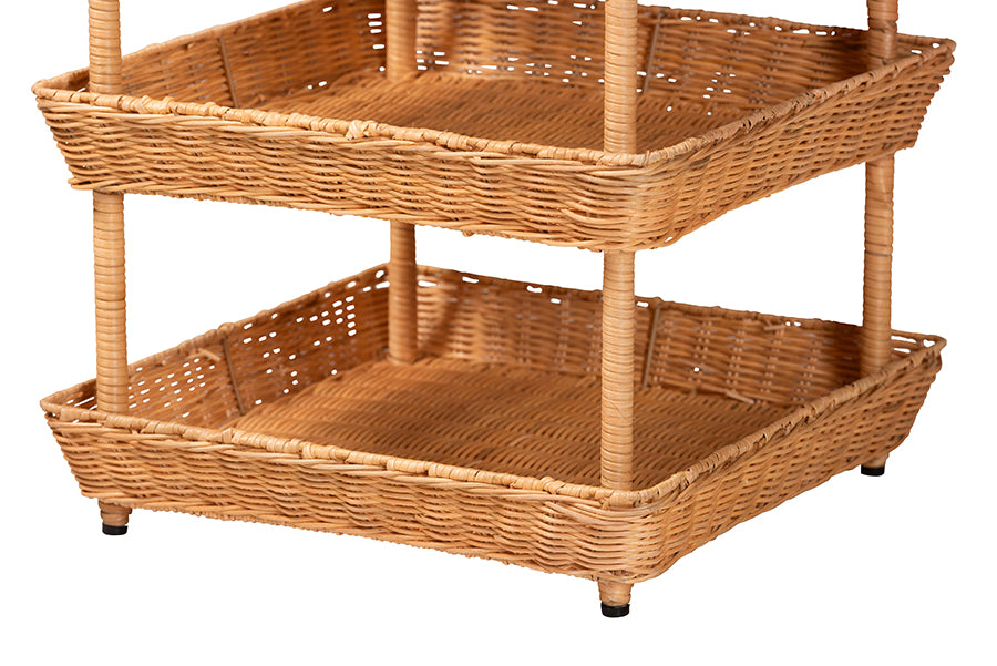 bali & pari Asante Natural Rattan 3-Tier Display Shelf with Pagoda Top