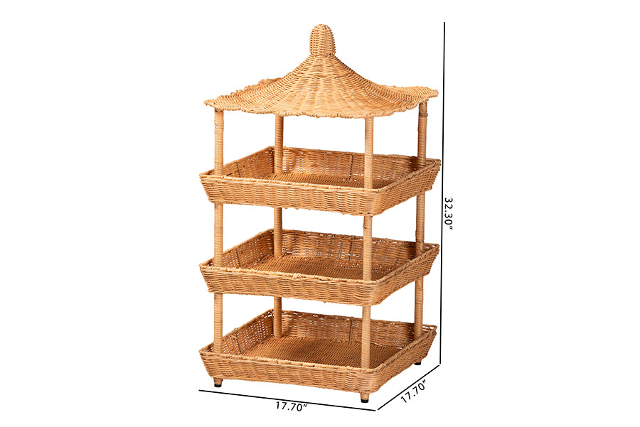 bali & pari Asante Natural Rattan 3-Tier Display Shelf with Pagoda Top