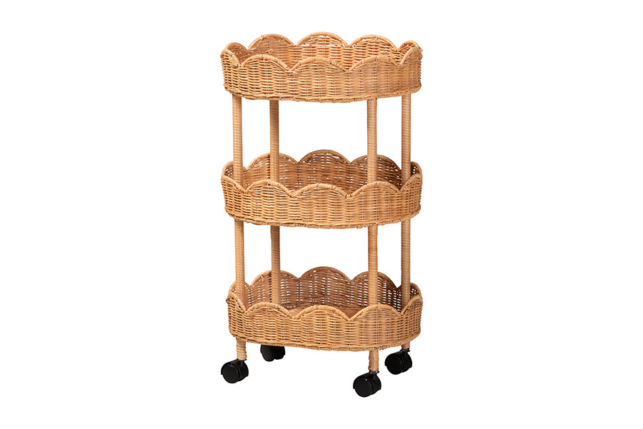bali & pari Bulana Natural Rattan 3-Tier Rolling Storage Cart