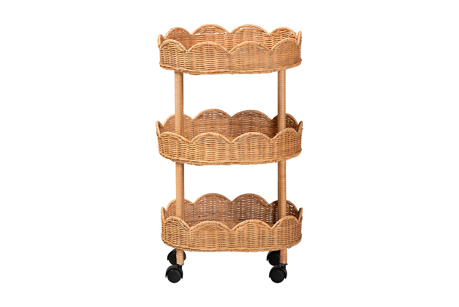bali & pari Bulana Natural Rattan 3-Tier Rolling Storage Cart