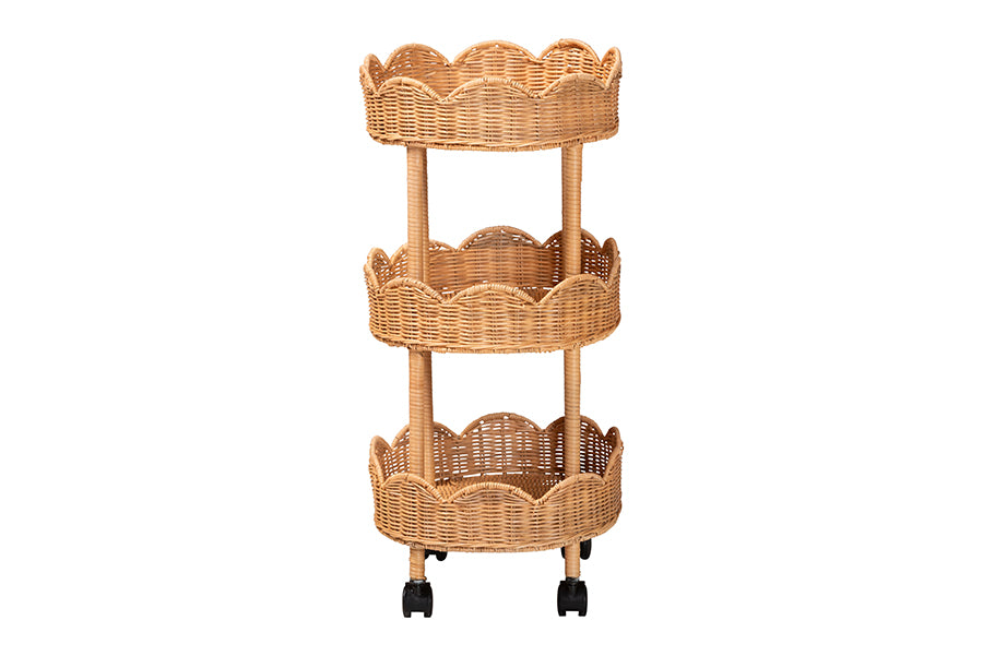 bali & pari Bulana Natural Rattan 3-Tier Rolling Storage Cart