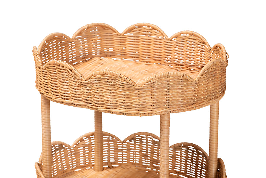 bali & pari Bulana Natural Rattan 3-Tier Rolling Storage Cart