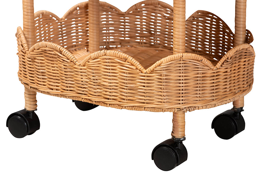 bali & pari Bulana Natural Rattan 3-Tier Rolling Storage Cart