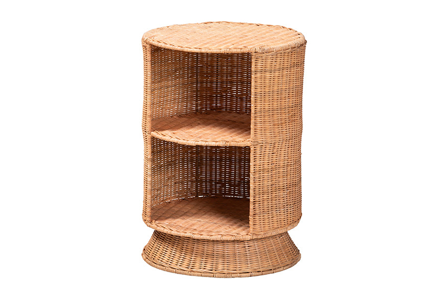 bali & pari Dorielle Natural Rattan End Table with Two Shelves