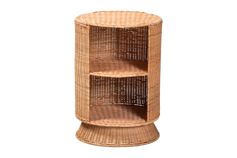 bali & pari Dorielle Natural Rattan End Table with Two Shelves