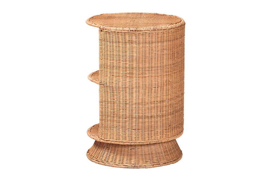bali & pari Dorielle Natural Rattan End Table with Two Shelves