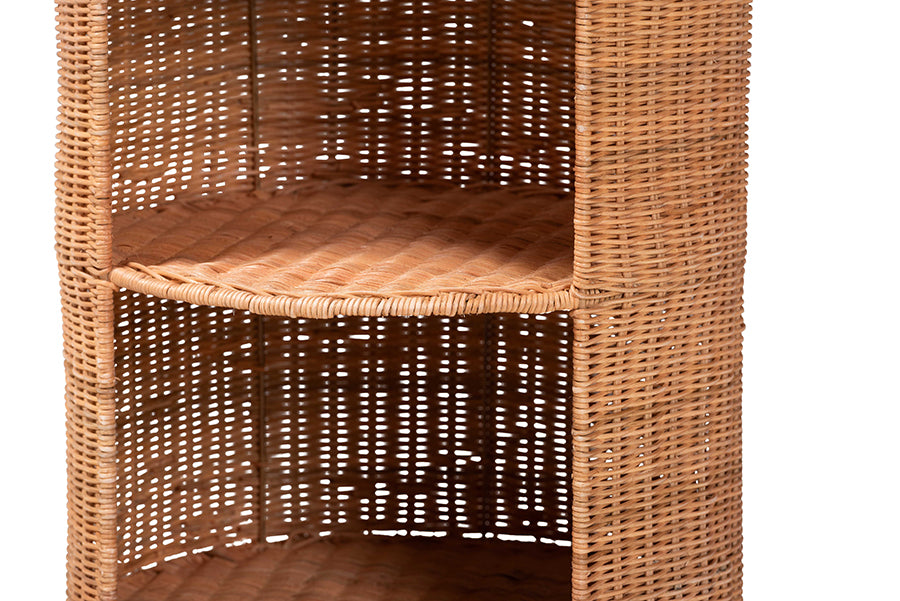 bali & pari Dorielle Natural Rattan End Table with Two Shelves