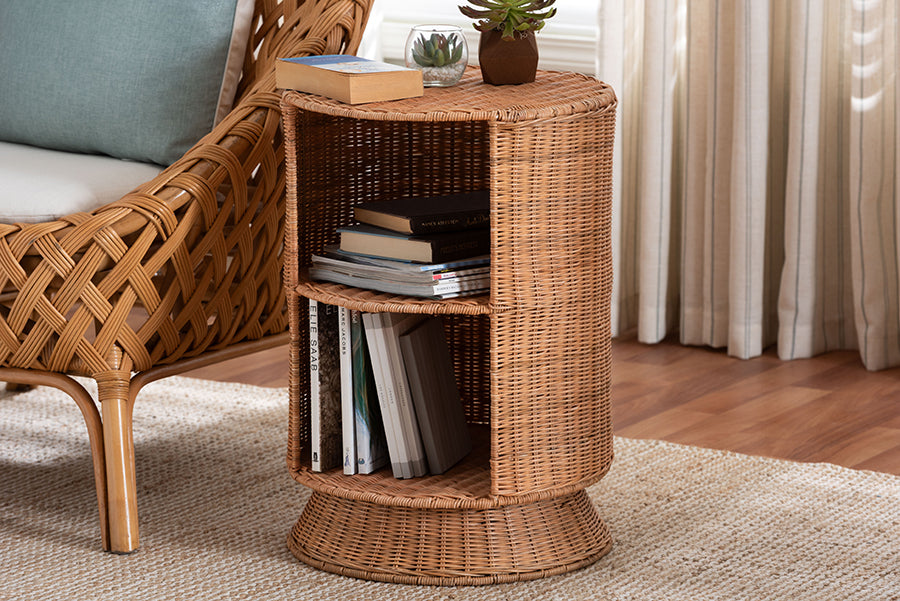 bali & pari Dorielle Natural Rattan End Table with Two Shelves