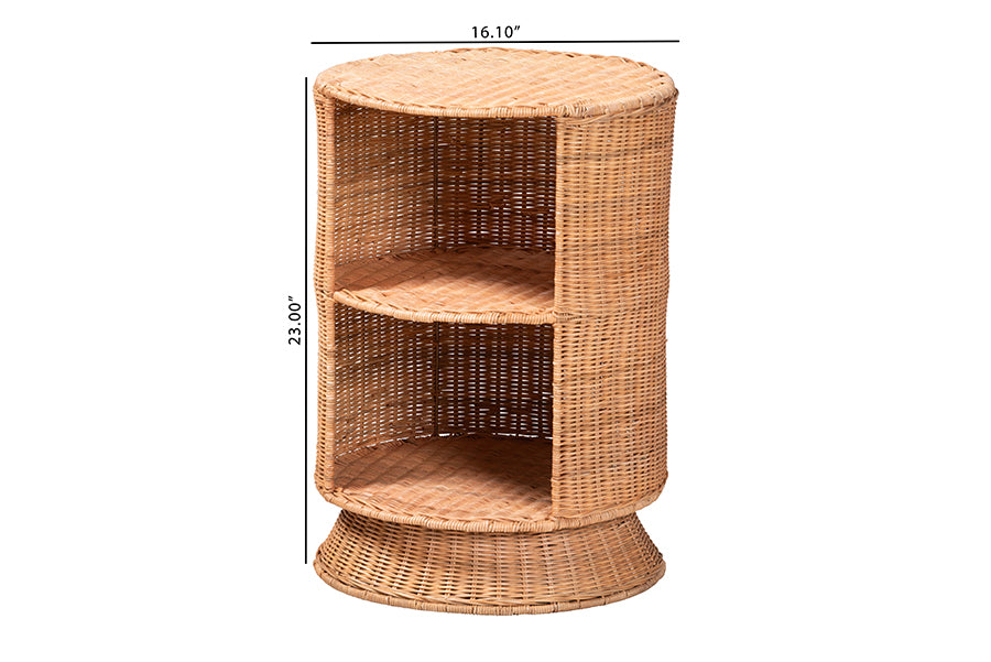 bali & pari Dorielle Natural Rattan End Table with Two Shelves