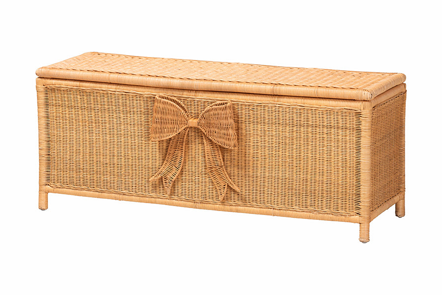 bali & pari Creusa Natural Rattan Storage Bench with Bow Detail