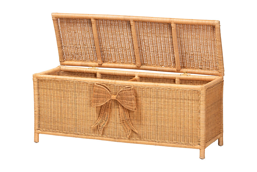 bali & pari Creusa Natural Rattan Storage Bench with Bow Detail