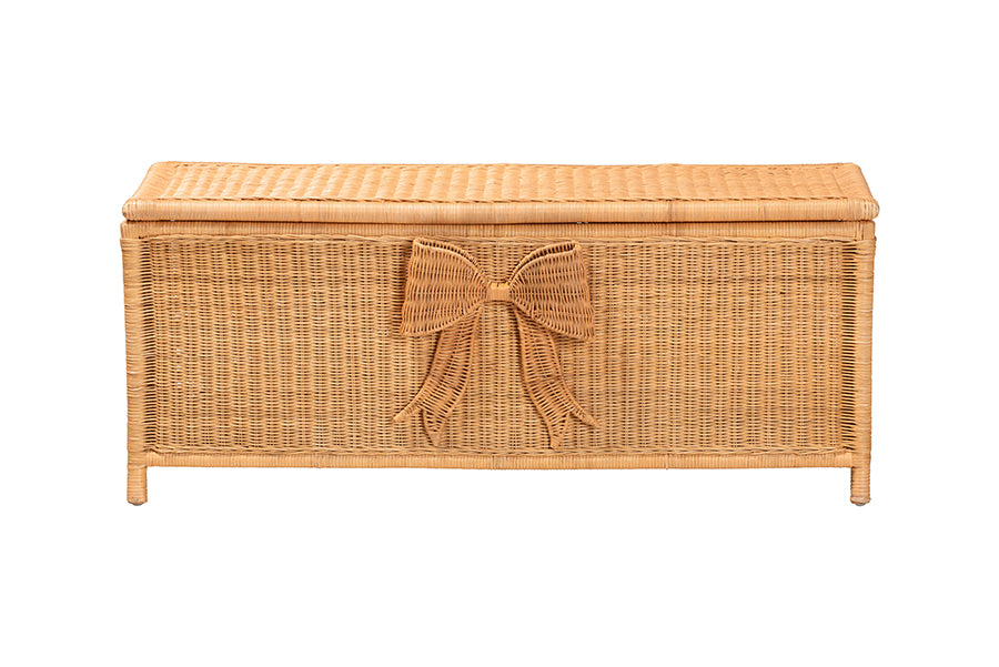 bali & pari Creusa Natural Rattan Storage Bench with Bow Detail
