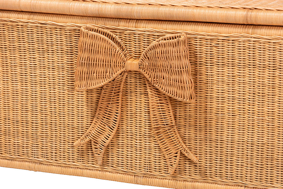 bali & pari Creusa Natural Rattan Storage Bench with Bow Detail