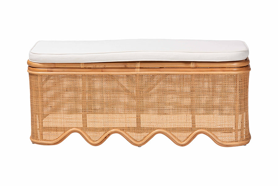 bali & pari Rivka Natural Rattan Storage Bench with Scalloped Base and Cushion