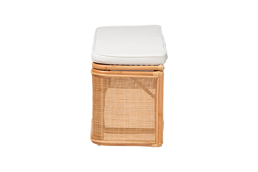 bali & pari Rivka Natural Rattan Storage Bench with Scalloped Base and Cushion