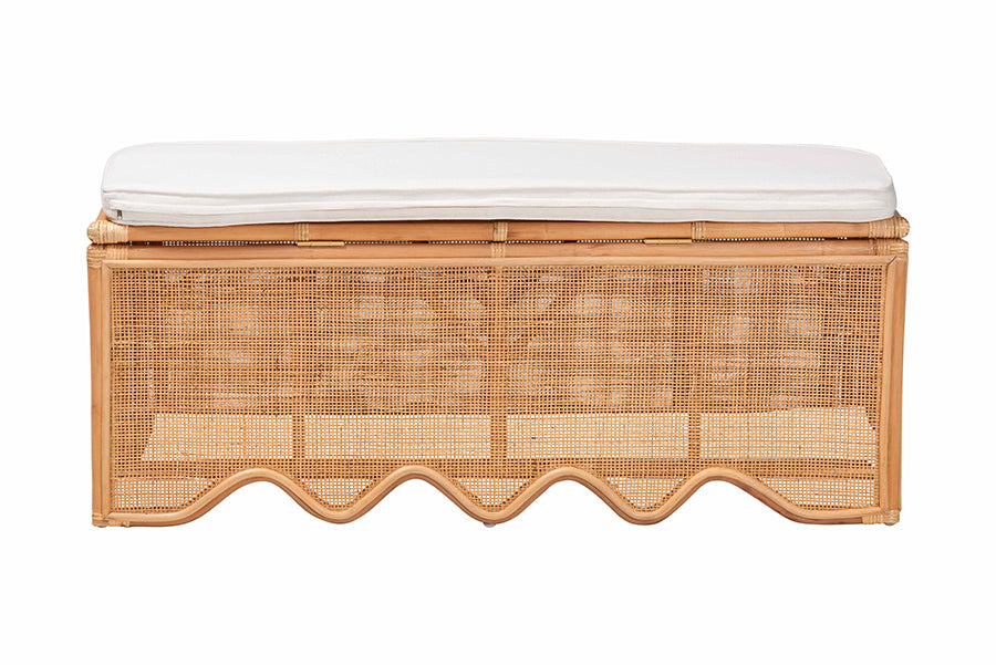 bali & pari Rivka Natural Rattan Storage Bench with Scalloped Base and Cushion
