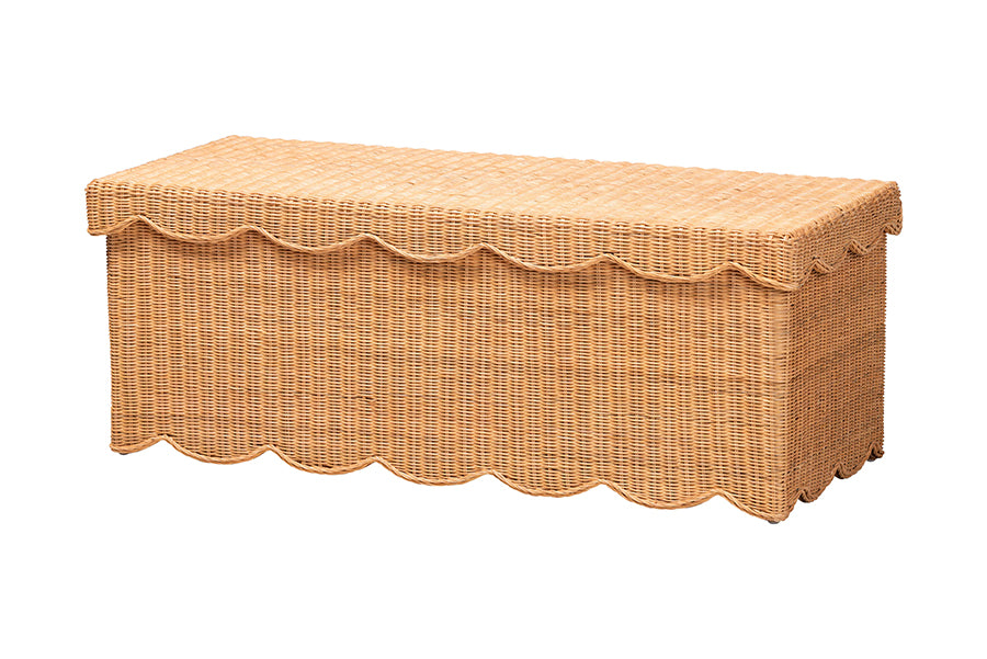 bali & pari Yoselin Natural Rattan Storage Bench with Scalloped Edge Frame