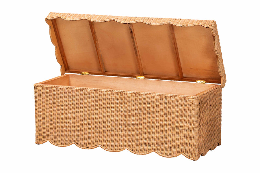 bali & pari Yoselin Natural Rattan Storage Bench with Scalloped Edge Frame