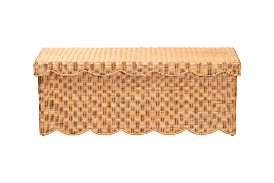 bali & pari Yoselin Natural Rattan Storage Bench with Scalloped Edge Frame