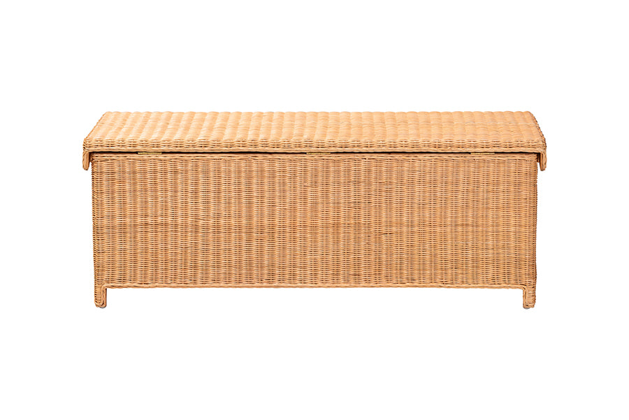 bali & pari Yoselin Natural Rattan Storage Bench with Scalloped Edge Frame