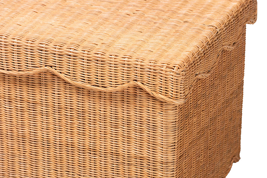 bali & pari Yoselin Natural Rattan Storage Bench with Scalloped Edge Frame