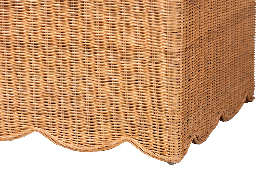 bali & pari Yoselin Natural Rattan Storage Bench with Scalloped Edge Frame
