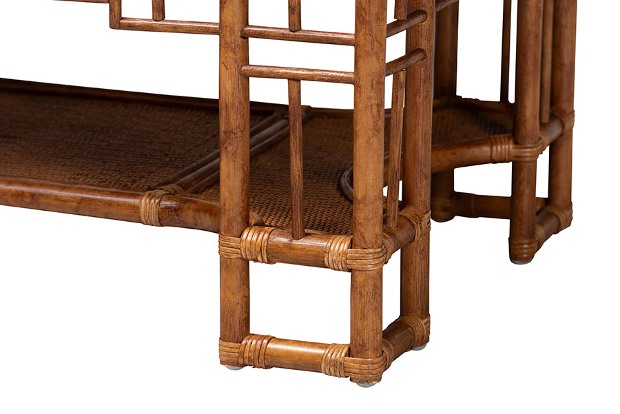 bali & pari Tahlia Marbled Tortoise Rattan Coffee Table with Open Shelf