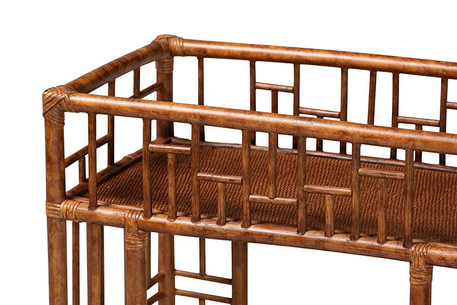 bali & pari Tahlia Marbled Tortoise Rattan Kitchen Cart with Open Shelf