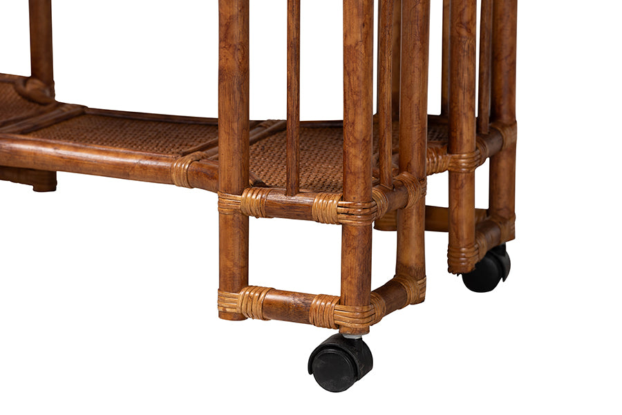 bali & pari Tahlia Marbled Tortoise Rattan Kitchen Cart with Open Shelf