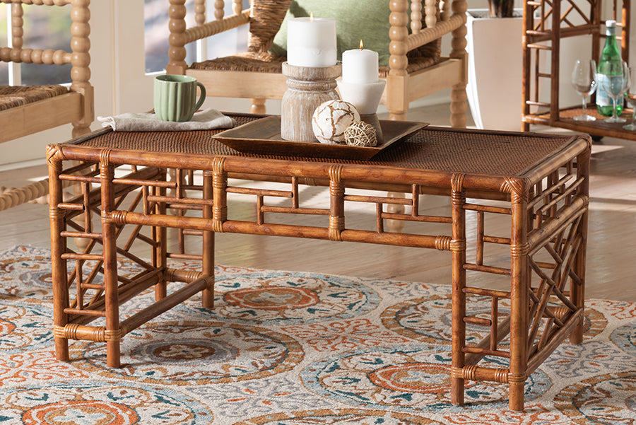 bali & pari Wahid Marbled Tortoise Rattan Coffee Table