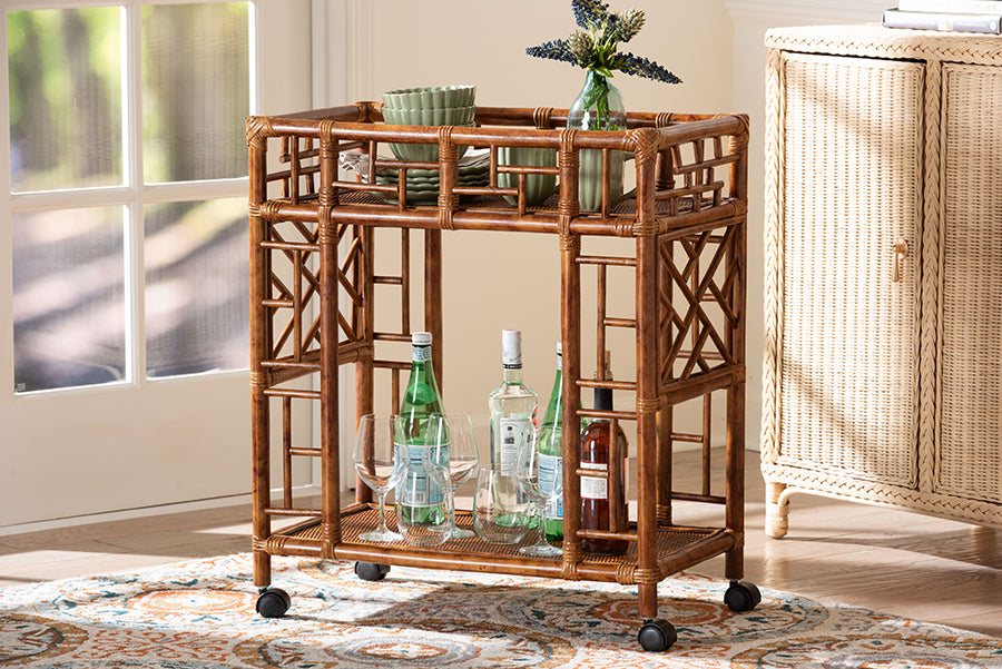 bali & pari Wahid Marbled Tortoise Rattan Kitchen Cart