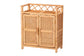bali & pari Hendrina Natural Rattan and Mahogany Wood Shoe Cabinet, 3-Tier
