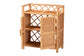 bali & pari Hendrina Natural Rattan and Mahogany Wood Shoe Cabinet, 3-Tier
