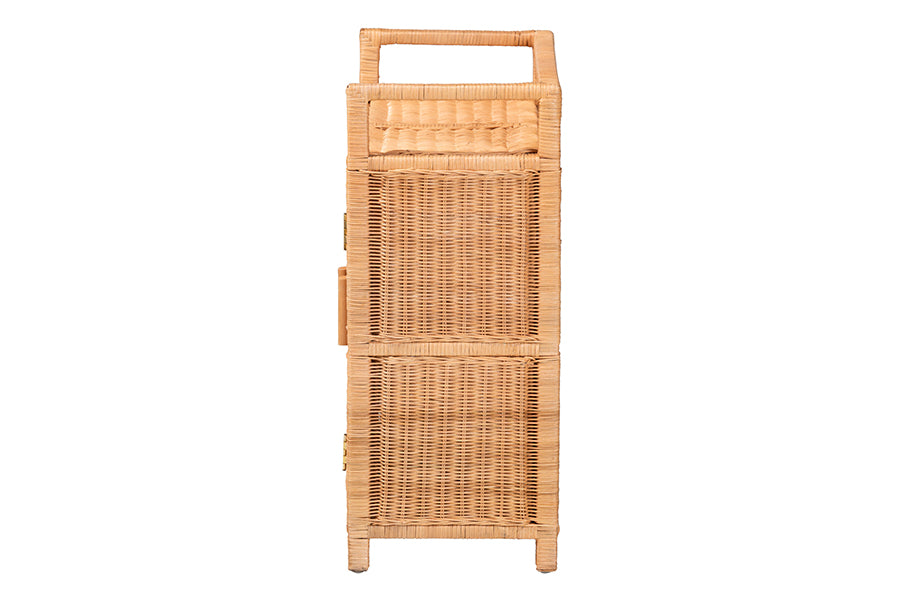 bali & pari Hendrina Natural Rattan and Mahogany Wood Shoe Cabinet, 3-Tier