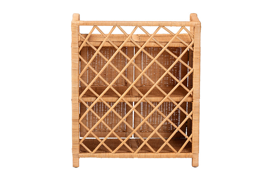 bali & pari Hendrina Natural Rattan and Mahogany Wood Shoe Cabinet, 3-Tier