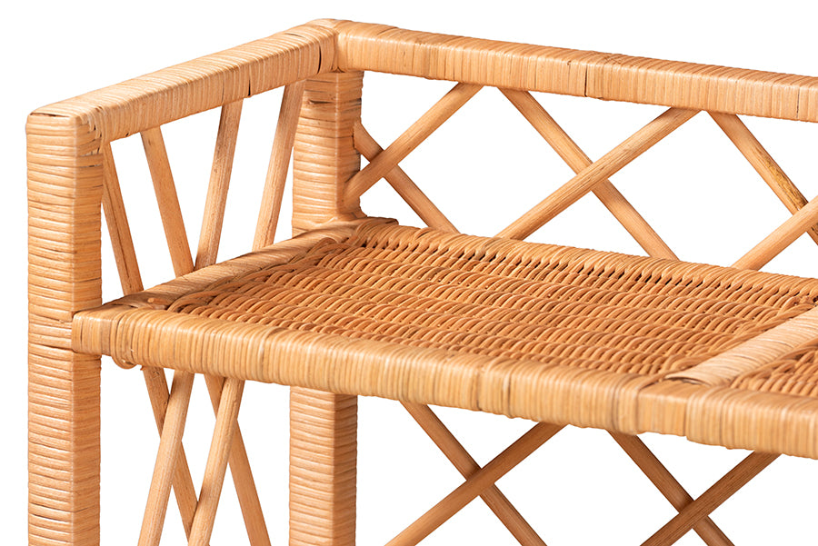 bali & pari Hendrina Natural Rattan and Mahogany Wood Shoe Cabinet, 4-Tier