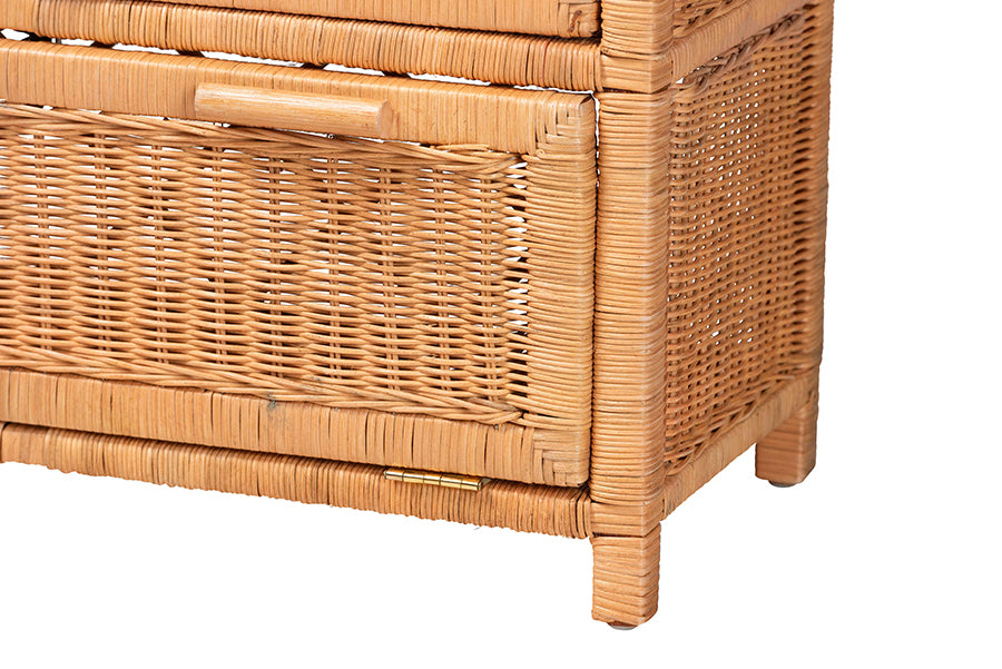 bali & pari Hendrina Natural Rattan and Mahogany Wood Shoe Cabinet, 4-Tier