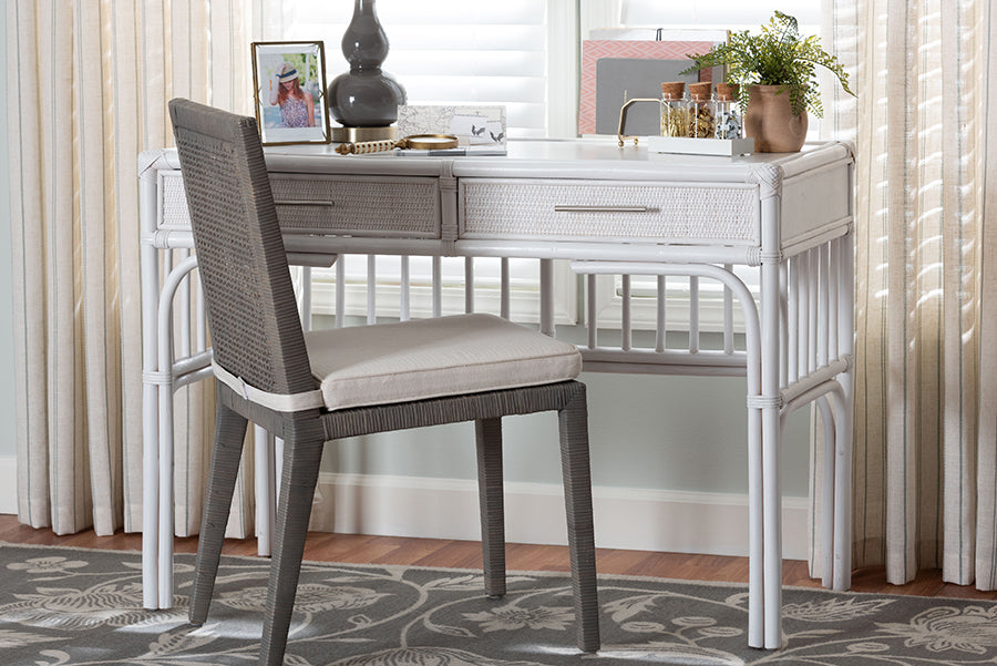 bali & pari Onella Natural Rattan Writing Desk with Two Drawers