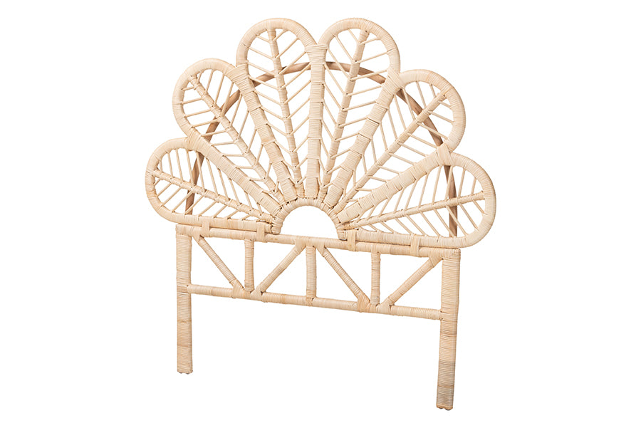 bali & pari Lolita Natural Rattan Freestanding Headboard with Leaf Motif, Twin