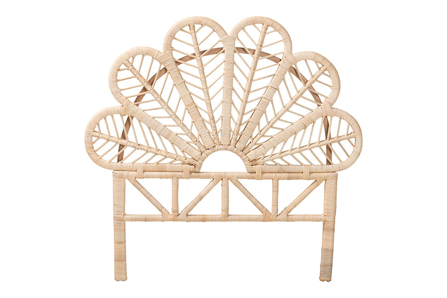 bali & pari Lolita Natural Rattan Freestanding Headboard with Leaf Motif, Twin