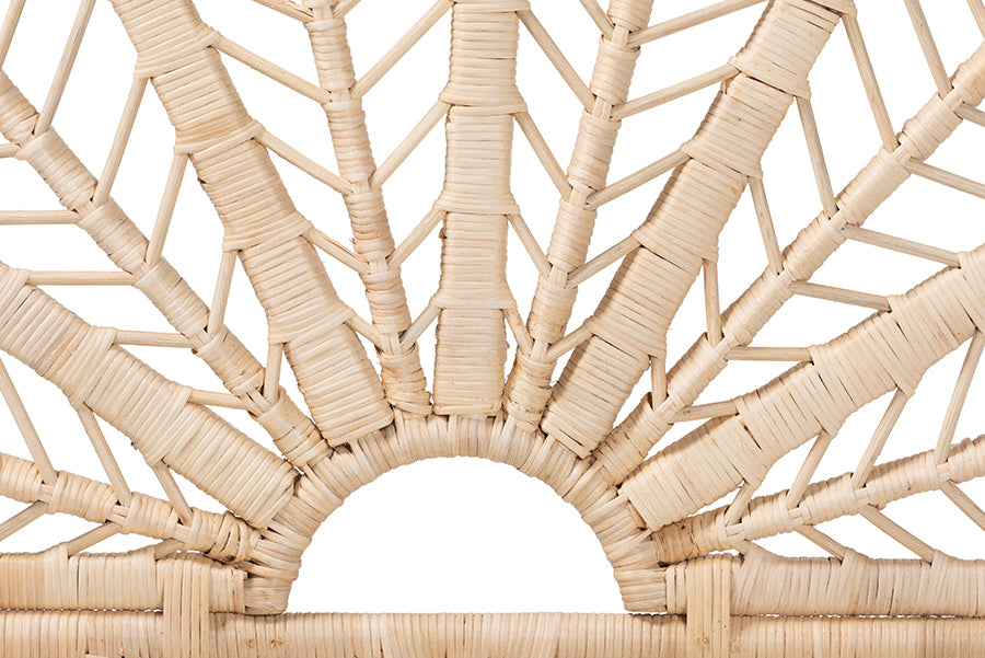 bali & pari Lolita Natural Rattan Freestanding Headboard with Leaf Motif, Twin