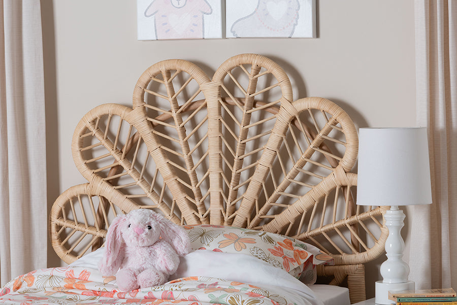 bali & pari Lolita Natural Rattan Freestanding Headboard with Leaf Motif, Twin